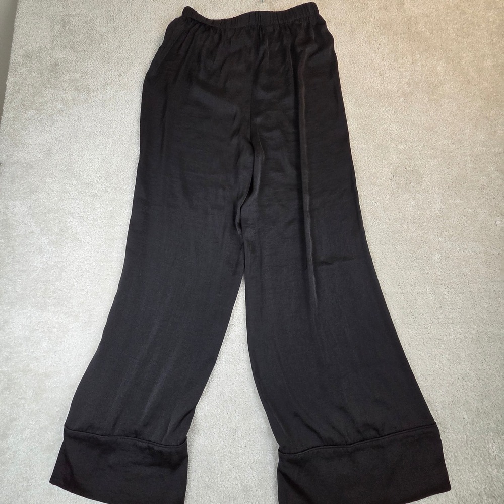 Barefoot Dreams Washed Satin Piped Wide Leg Pants Womens S Black Lounge